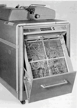 IBM 407 Accounting Machine showing detail of plugboard.