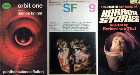 Paperback covers of Orbit One New Writings in SF 9 and Pan Horror 8