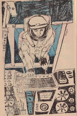 Talk to Me, Sweetheart by Ben Bova Illustration: Astronaut in front controls