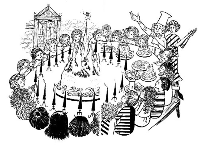 Pauline Byrnes Illustration of the Children's Feast and the Great fairy cake