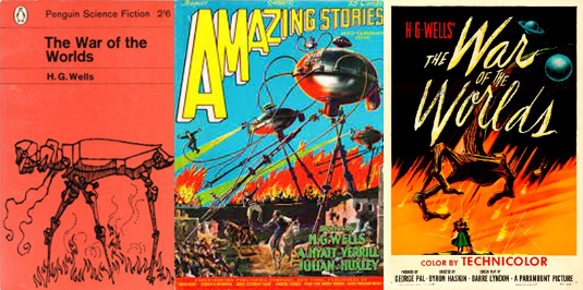 War of Worlds book cover, magazine cover and film poster