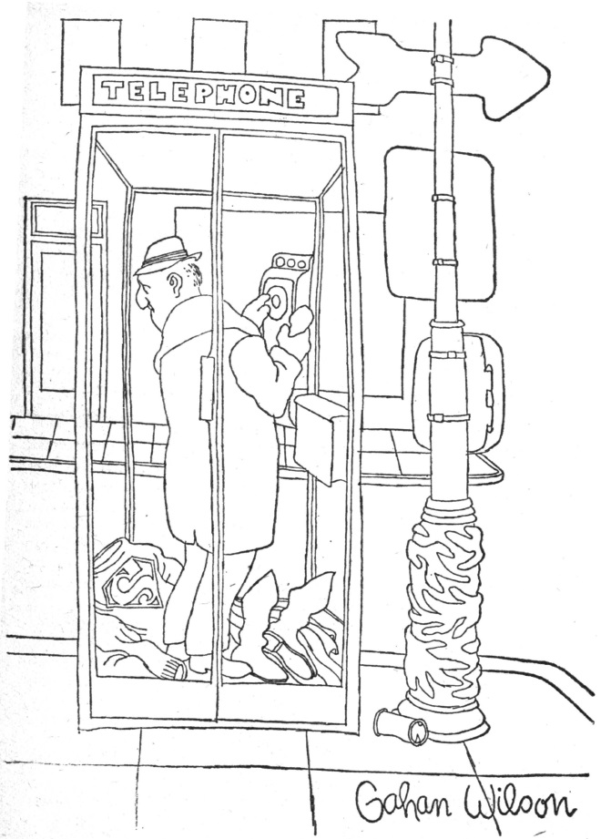 cartoon of a man in a phone booth looking down in surprise at a discarded Superman costume