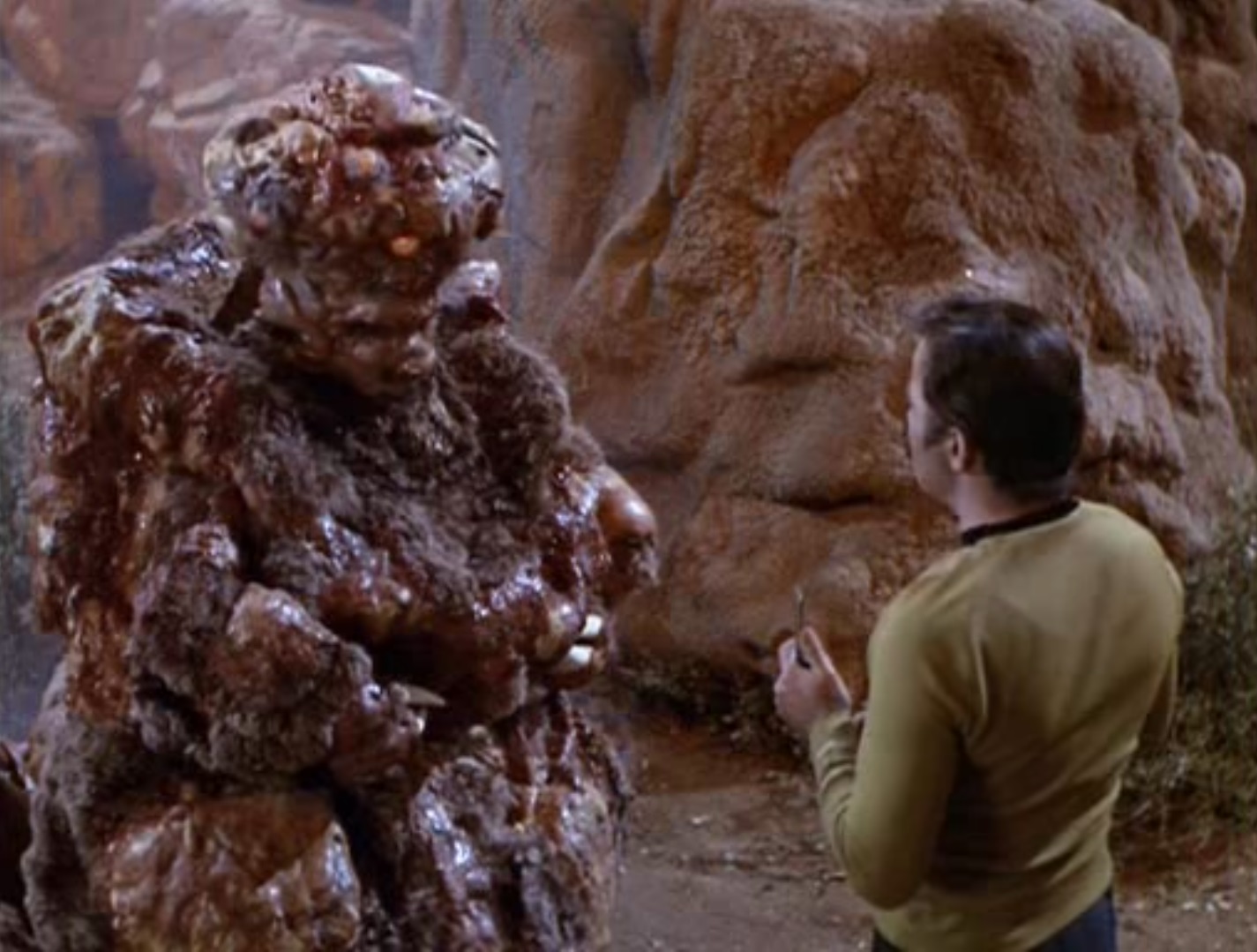 screen cap of the rocky Yarnek confronting Captain Kirk