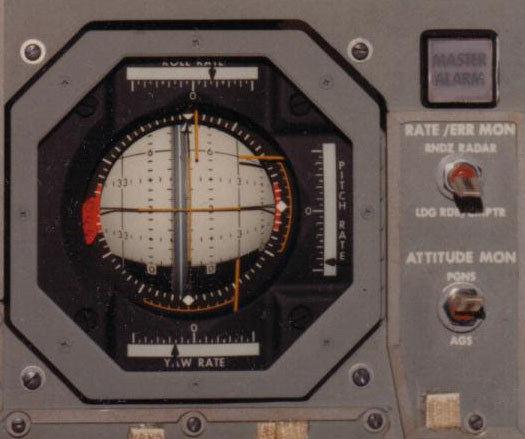 A picture of the Flight Director Attitude Indicator. It serves to know at any given moment the relative position and direction of a spacecraft in space.