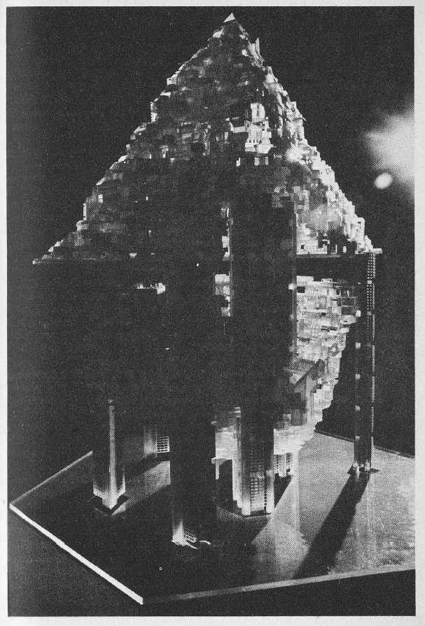 Image depicting a large, diamond-shaped, multi-faceted skyscraper.