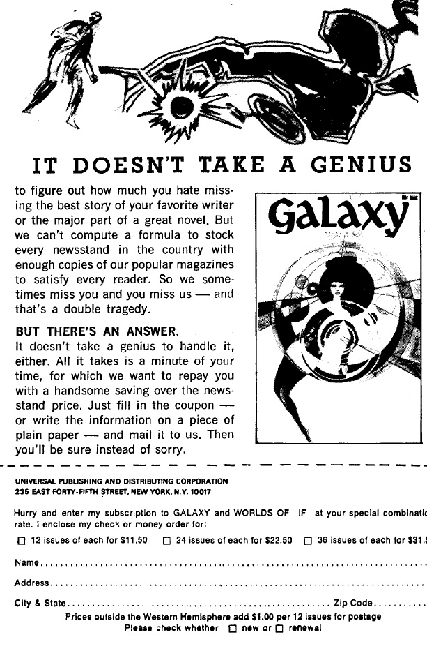 Galaxy Science Fiction mail-in subscription form.
