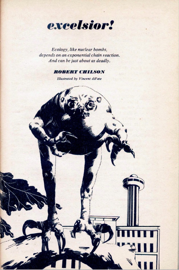 A large, round, two-eyed aleidnb with massive claws beats over  a city with a tower in the background.