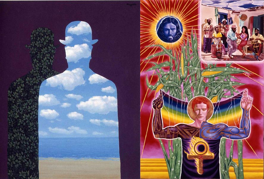 Two pictures, one surrealist and one psychedelic.