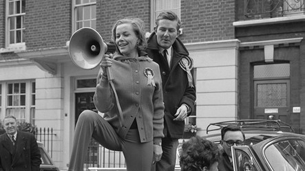 Honor Blackman, campaigning for Liberal candidates in London