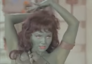 Still of an green-bodies Orion dancer from Star Trek: The Original Series episode The Cage