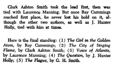 Reader Ratings Issue 1: 1) Golden Atom; 2) City of the Singing Flame 3) Voice of Atlantis 4) Question 5) Plague