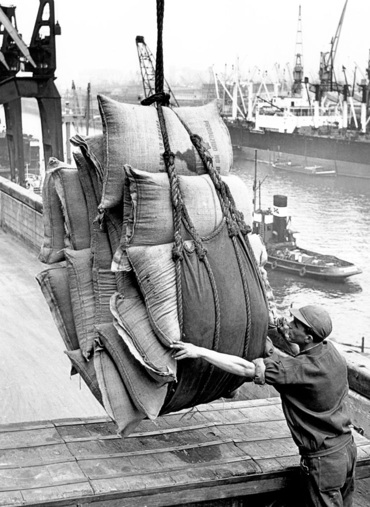 Bags being unloaded in the port of Bremen