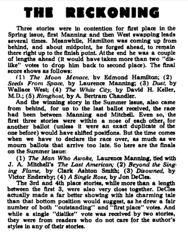 Ratings for Famous #2 & 3, The Moon Menace winning for #2 and The Man Who Awoke & The Last American winning for  #3.