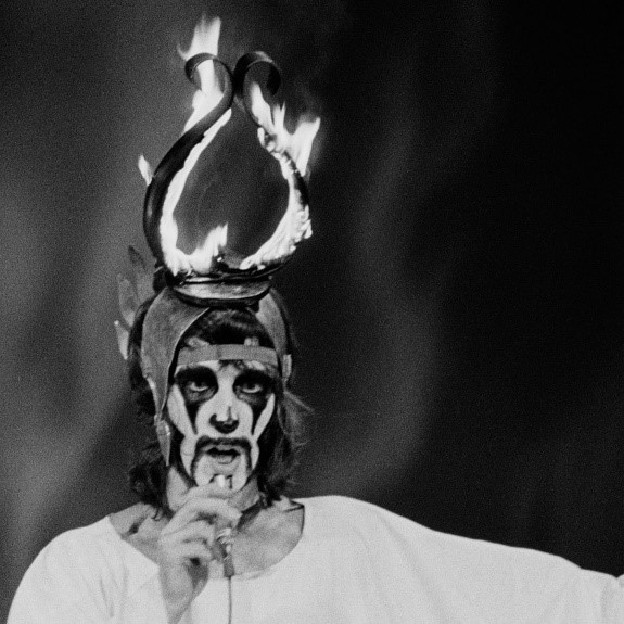 Arthur Brown in makeup with lighted horns