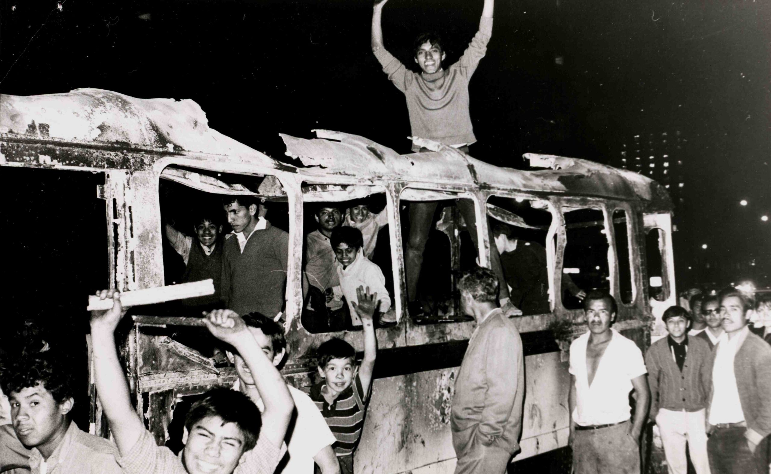 Burned out bus in Mexico city