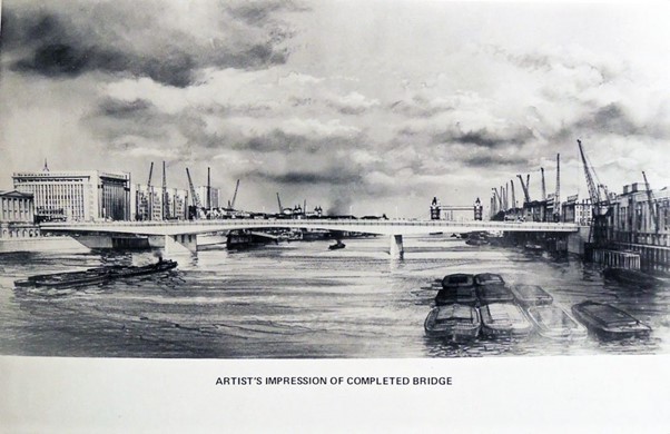 Artist's impression of What the New-New London Bridge may look like, a long steel structure only supported on either end