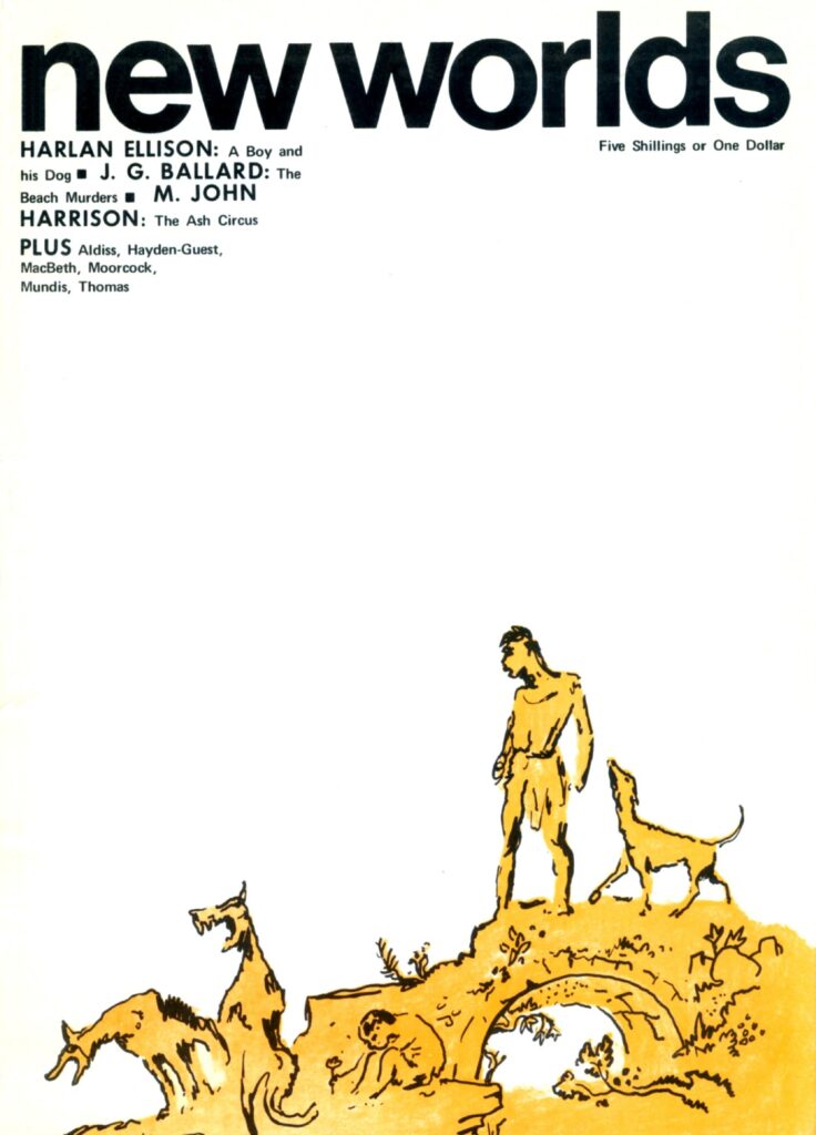 A figure in yellow against a white background of a boy with a dog next to him. 