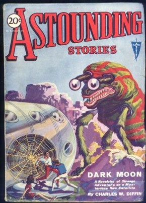 Astounding’s May 1931 cover illustrating the Dark Moon with the same imae as before, but in colour