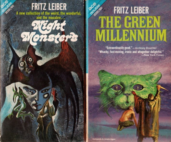 Cover art for Ace Double 30300. The cover for Night Monsters is by Jack Gaughan while the cover for The Green Millennium is by John Schoenherr.