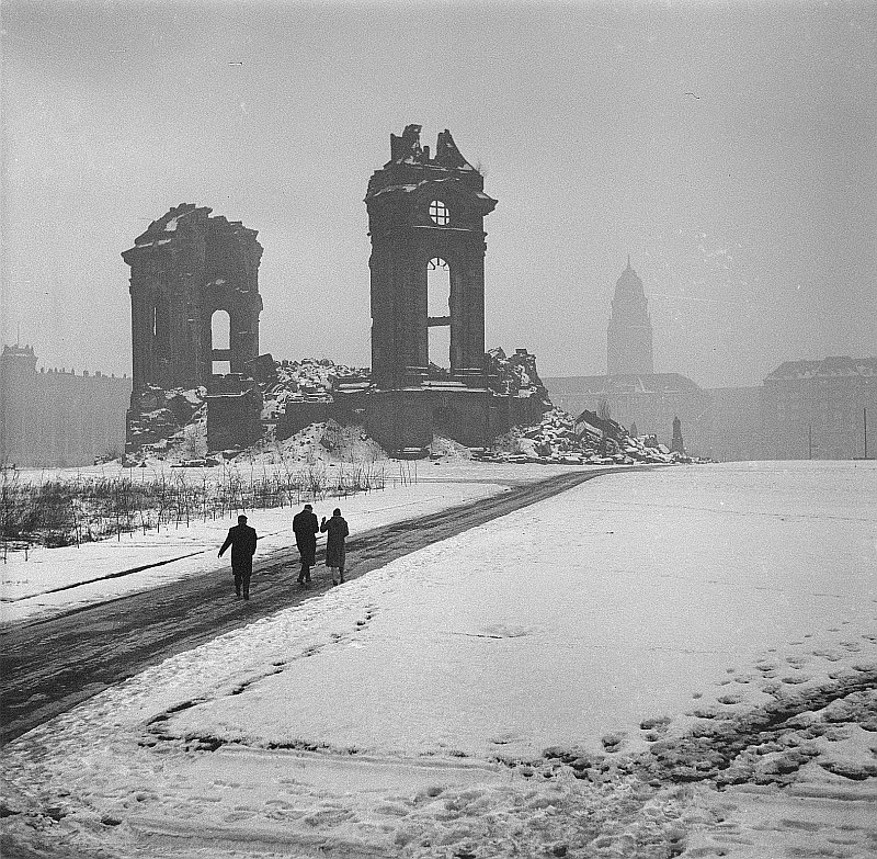 Ruins of the Church of Our Lady in Dresden in winter