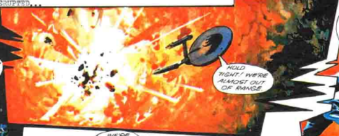 Enterprise flying away from exploding planet