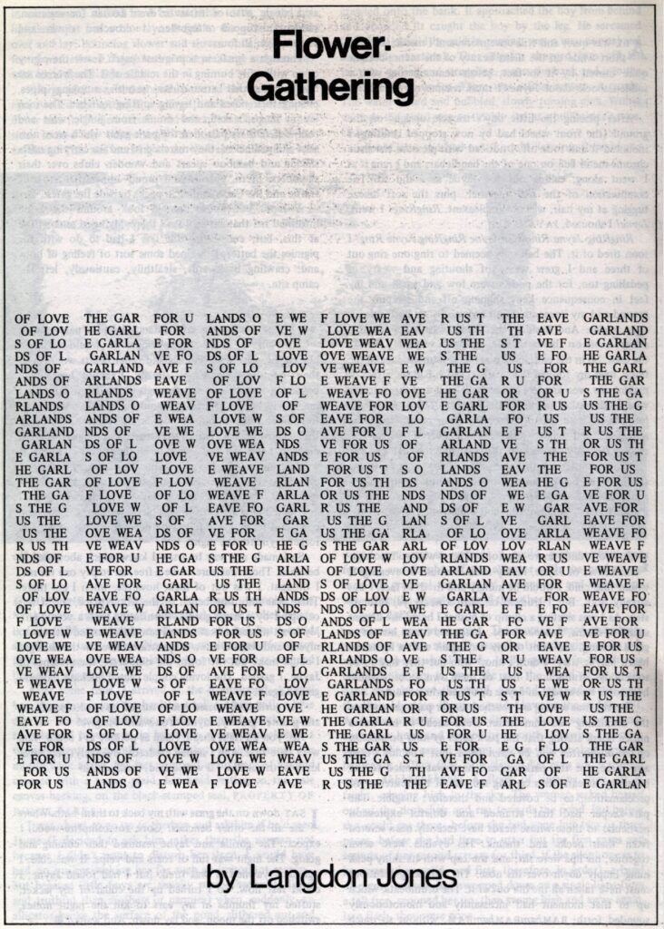 IMAGE: A picture of the page, showing pretty patterns of text that say THE GARLANDS OF LOVE WEAVE FOR US.