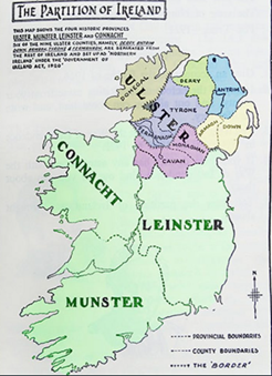 Map of Ireland showing the six counties that made up Northern Ireland