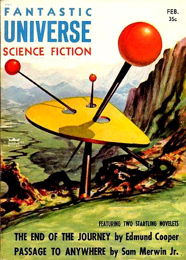 Fantastic Universe cover by Frank Kelly Freas, featuring some antenna-like machine.