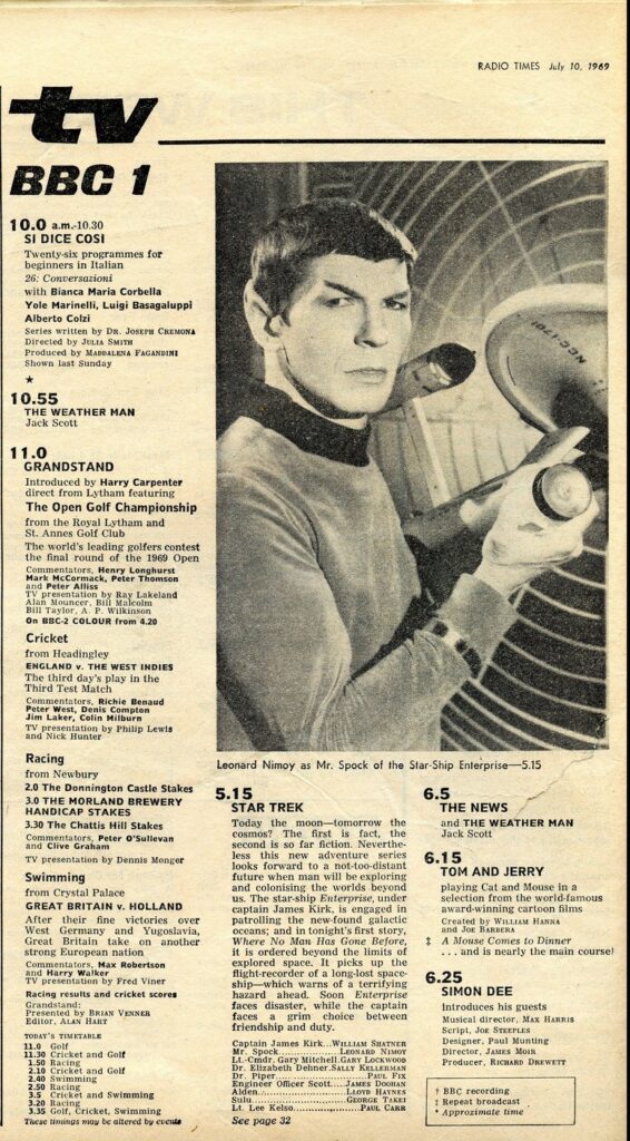 A picture of a page from the BBC's Radio Times, showing the description of the new TV show Star Trek.