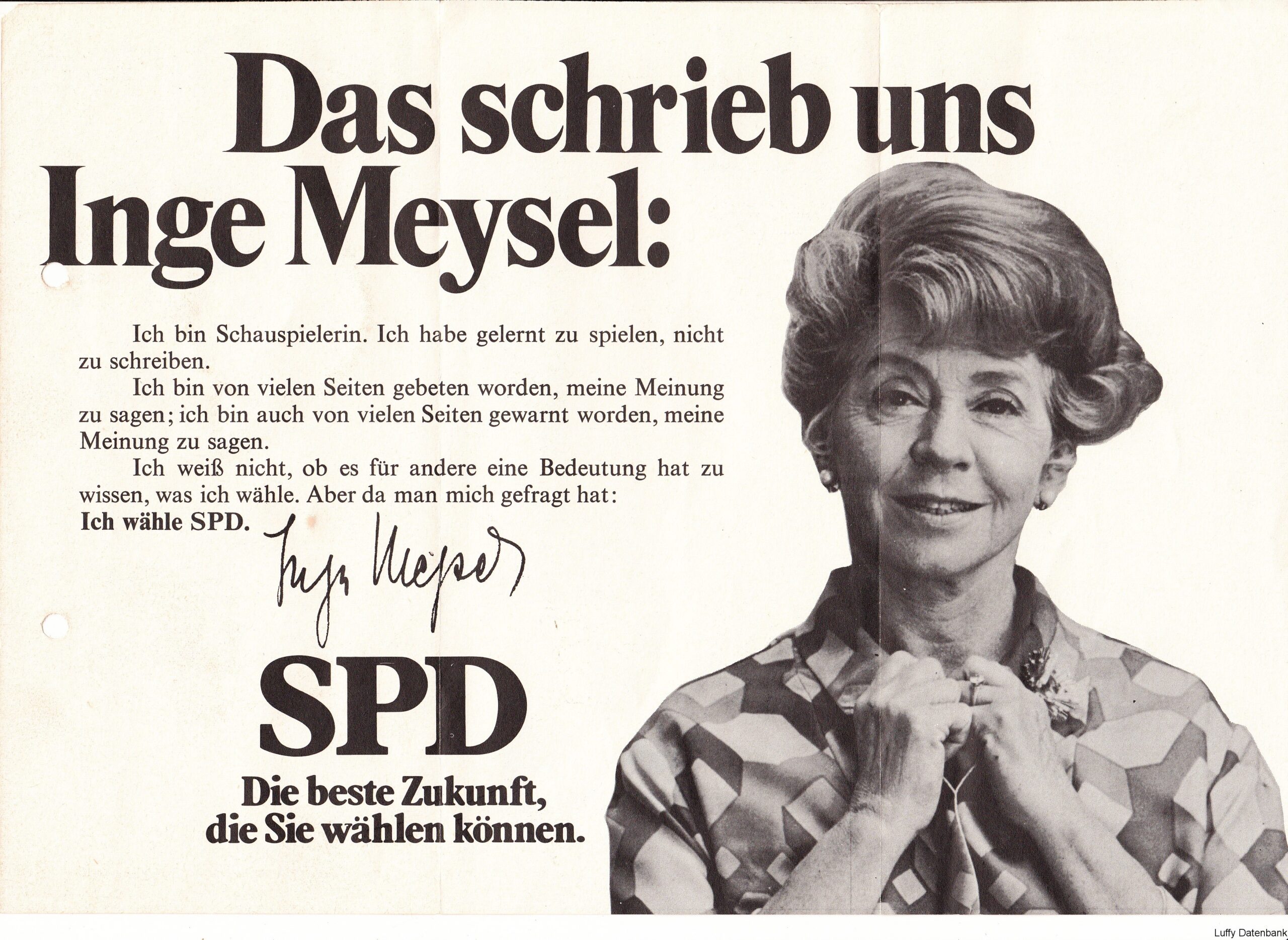 SPD campaign flyer Inge Meysel