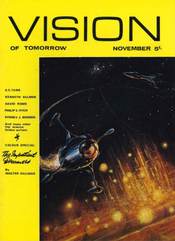 Vision of Tomorrow #3 Cover with a drawing of two spaceships over a futuristic city