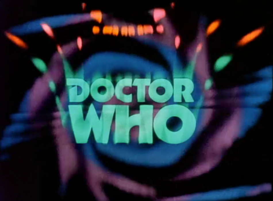 Doctor Who title card—new font on a swirly, coloured background