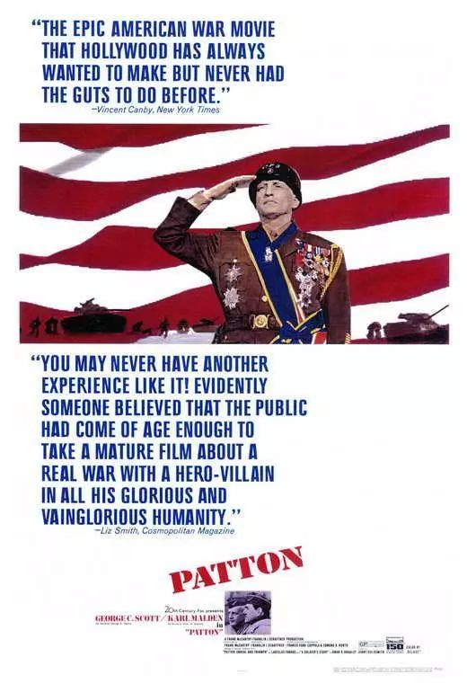 A movie poster for Patton, with positive quotes from both Cosmopolitan and The New York Times