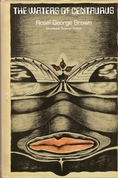 A book cover, primarily black and white. The image suggests a twisted, futuristic, mechanical face, with odd orange-pink lips. The letters of the title and author are in white, and somewhat mechanical in shape as well.