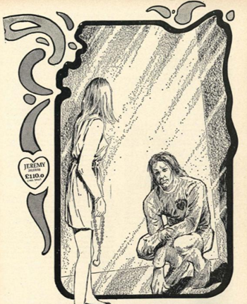 Black and White Illustration The Fauntleroy Syndrome by Brian N. Ball showing Jenny looking at Jeremy in his pen, looking like the box of a doll.