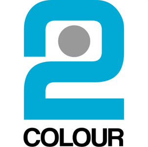 BBC2 Logo, showing a blue 2, a grey dot in the top bend and the word "colour" underneath.