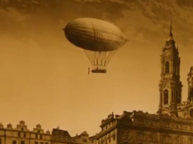 Airship over the buildings of Prague